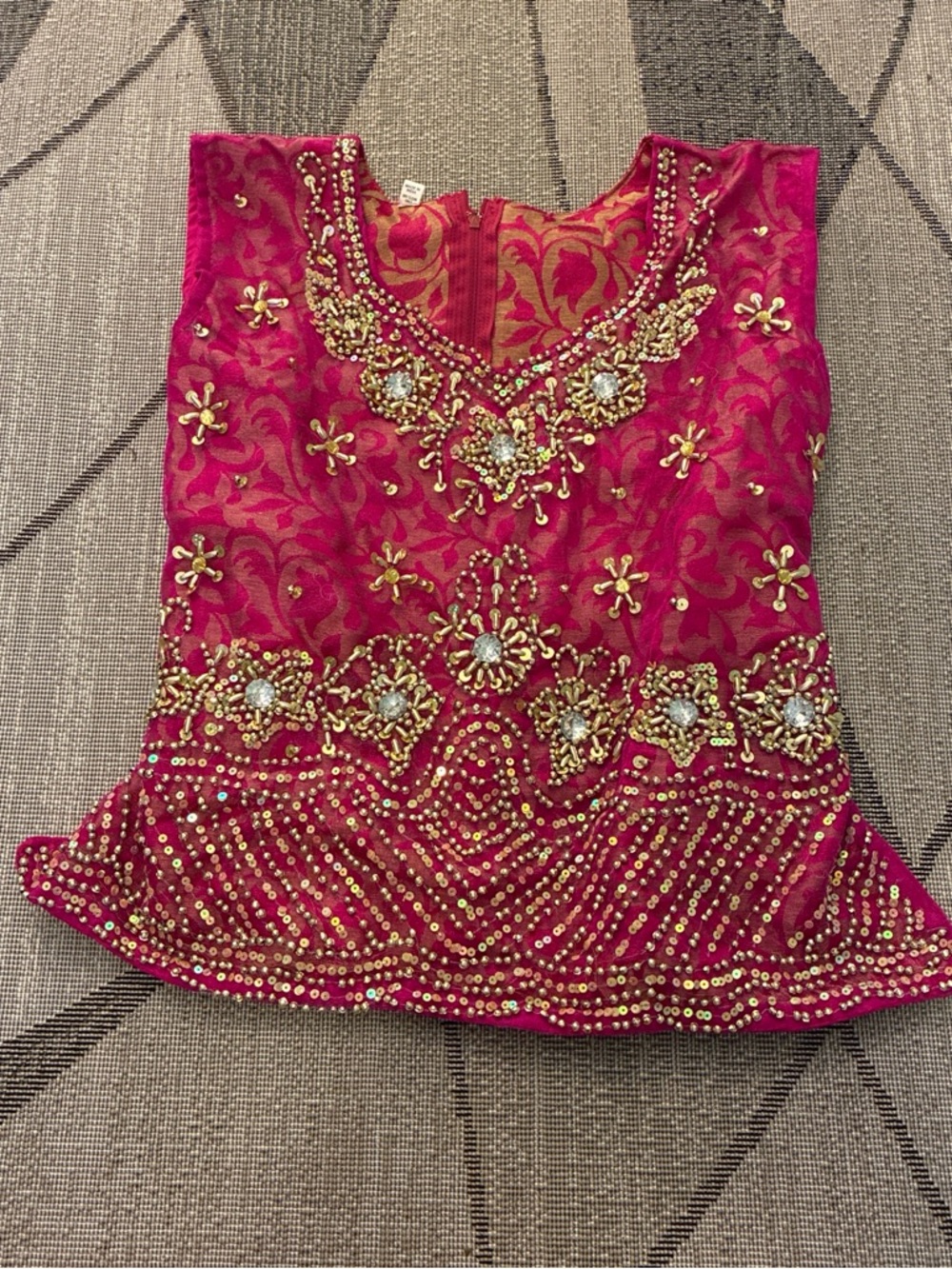 Embellished Pink Sleeveless Tank Top with Gold Beadwork